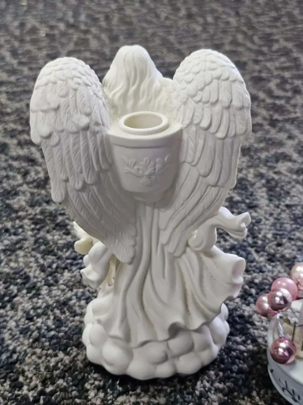 Vintage Porcelain Angel Candle Holder Pair Bisque